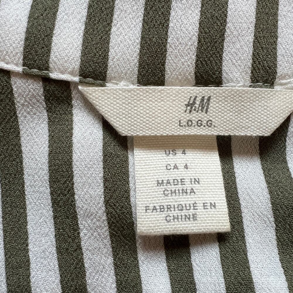h&m White & Green Vertical Stripe Short Sleeve Drawstring Waist Midi Dress - 4 - Picture 8 of 12